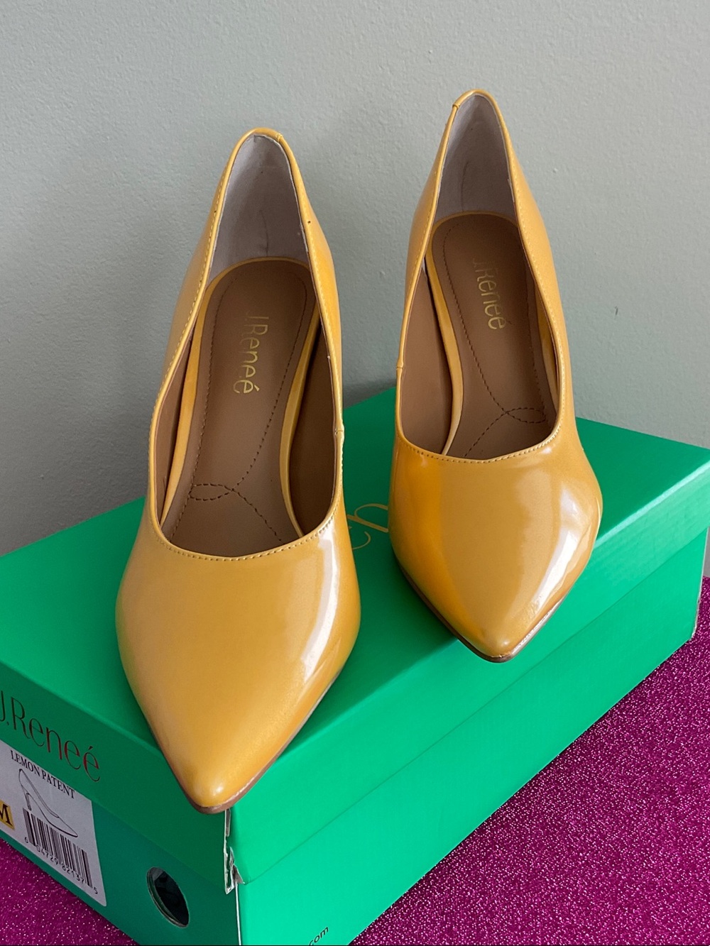 J.Renee Yellow Patent Pointed-Toe Pumps